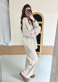 Cozy Striped Lounge Pants - Beige