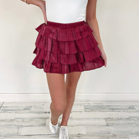 Tori Ruffle Skirt - Burgundy