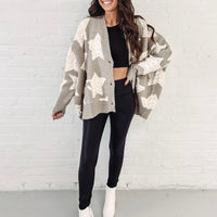 Oversized Star Cardigan - Taupe