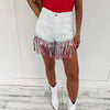 Red/Silver Fringe Denim Shorts