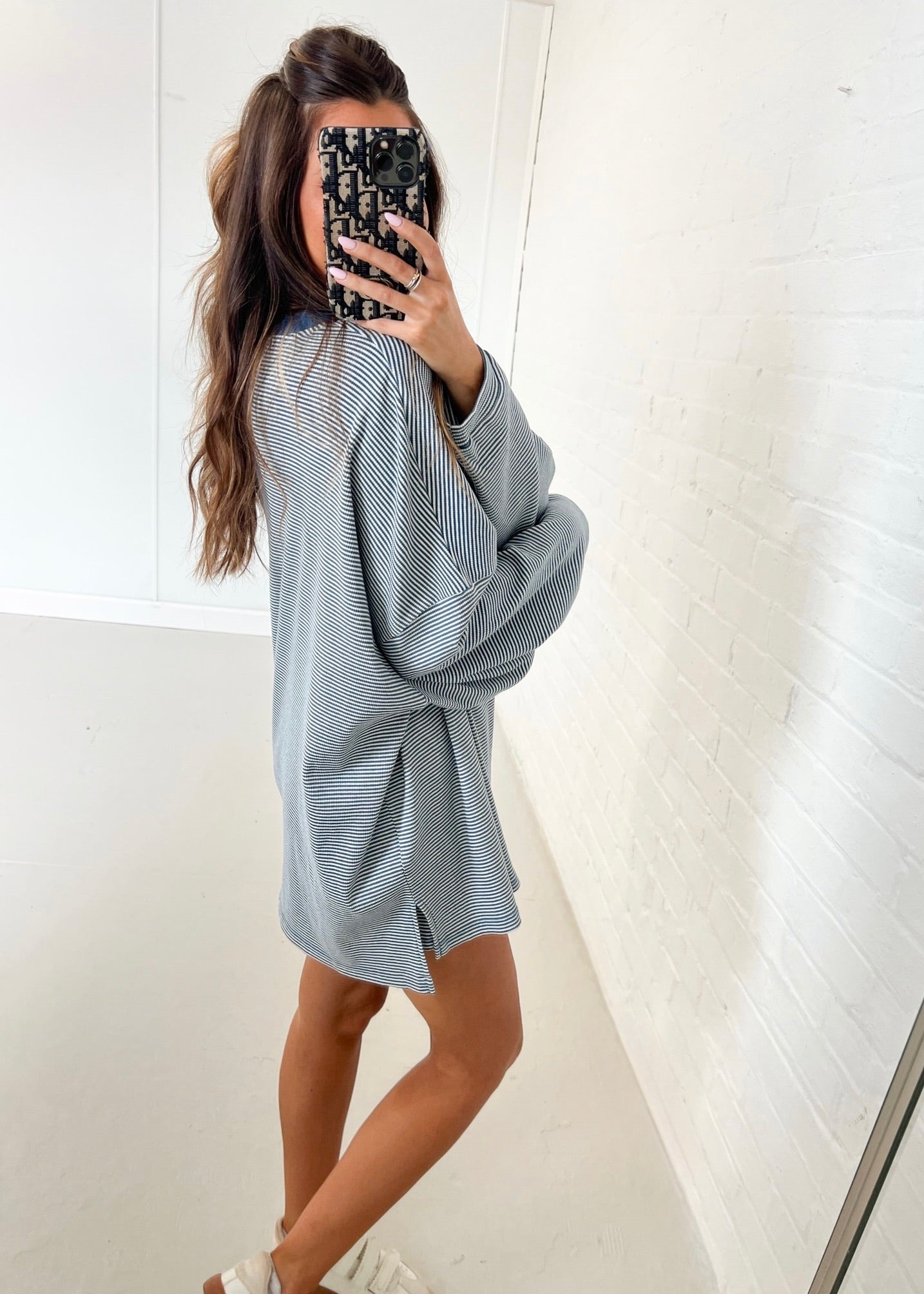 Comfy Striped Oversized Top - Blue