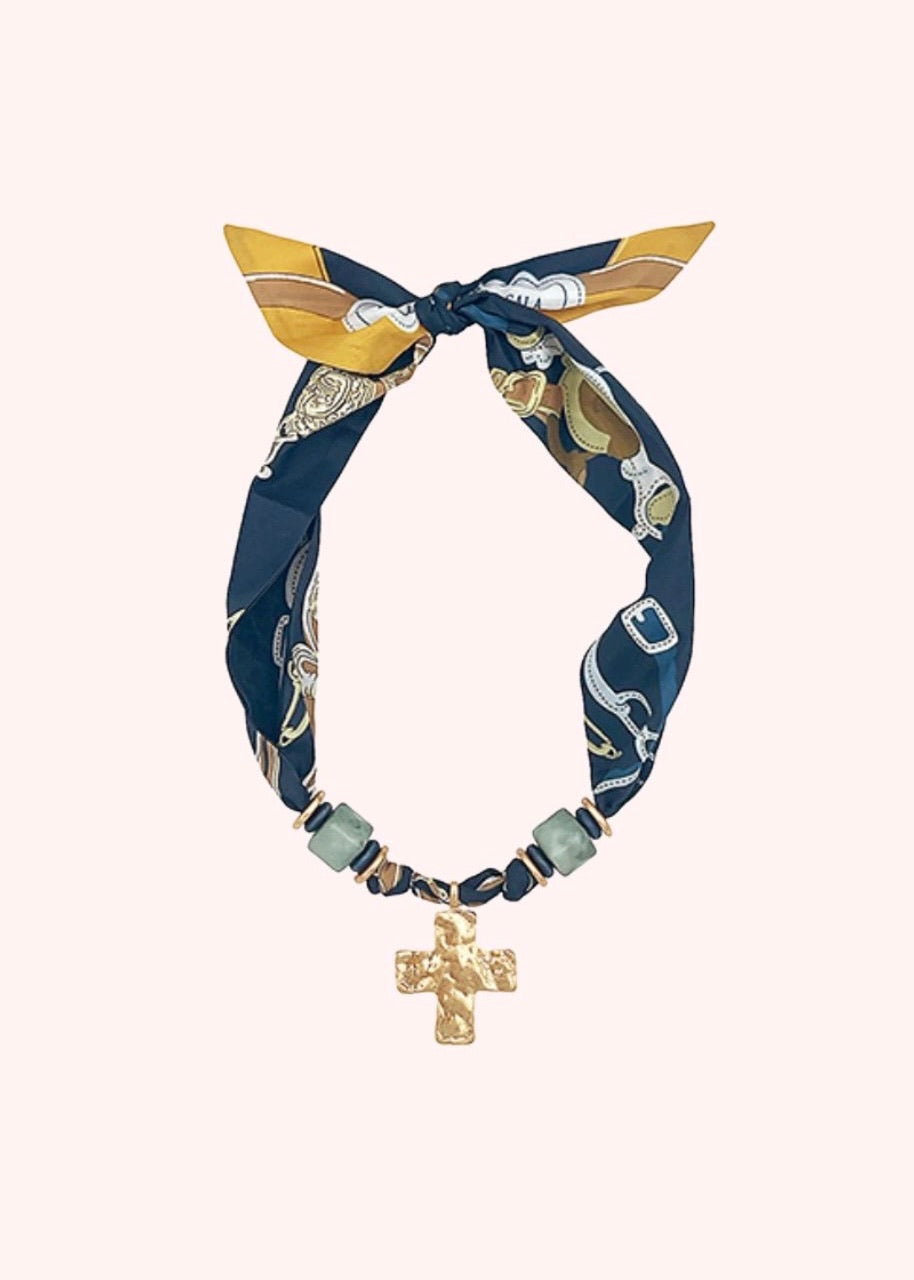 Poppy Scarf Necklace - Navy