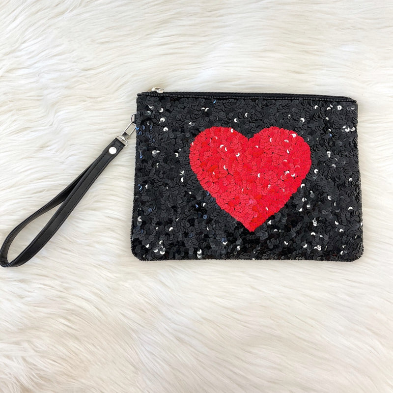 Sequin Heart Clutch