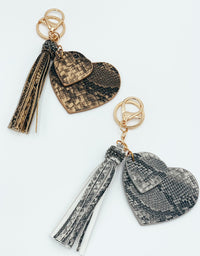 Snake Print Heart Keychain