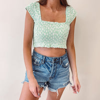 Mint Smocked Crop Top