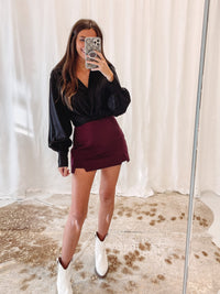 Cut-Out Mini Skort - Burgundy