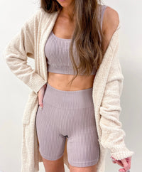 Khloe Ribbed Set - Taupe