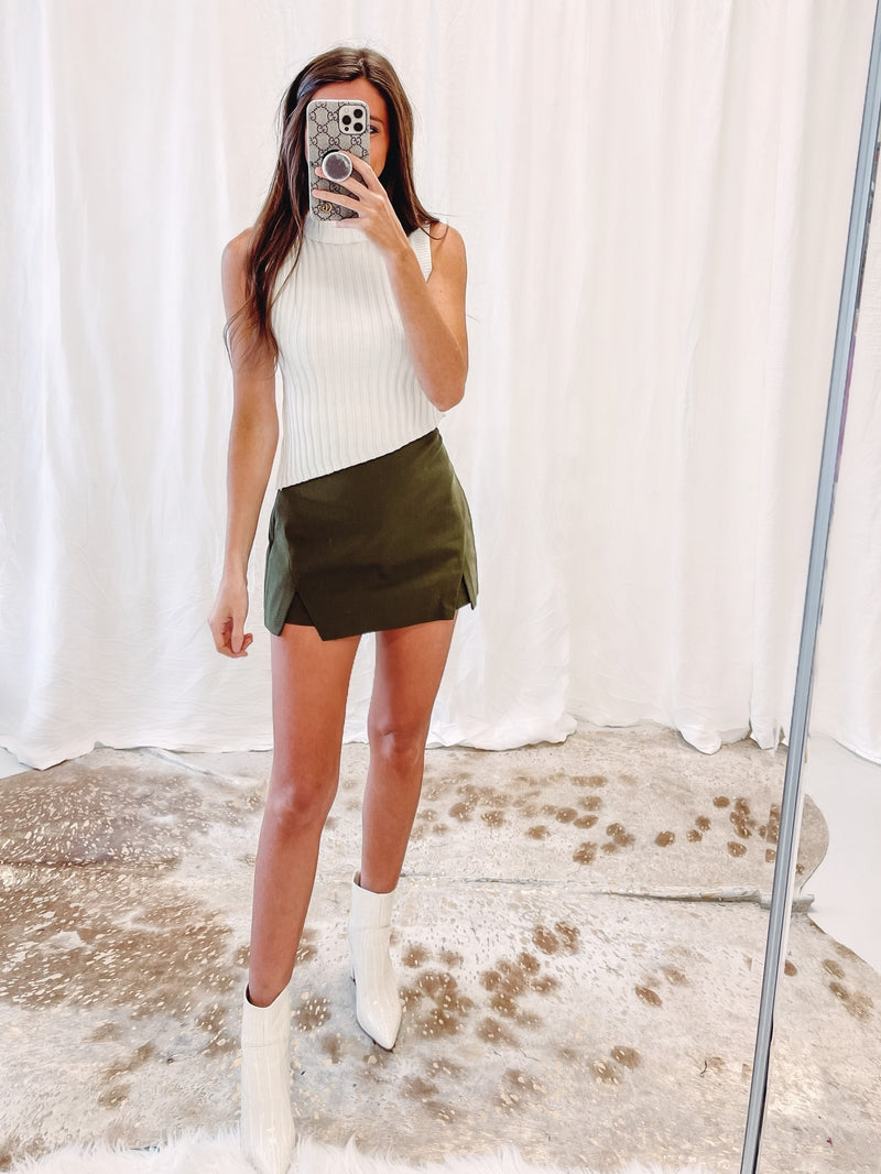 Cut-Out Mini Skort - Olive