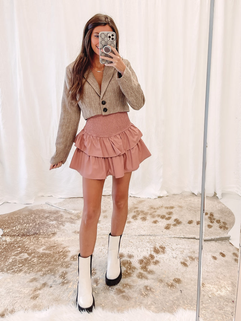 Faux Leather Smocked Skirt - Rose