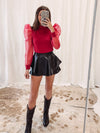 Faux Leather Ruffle Skort