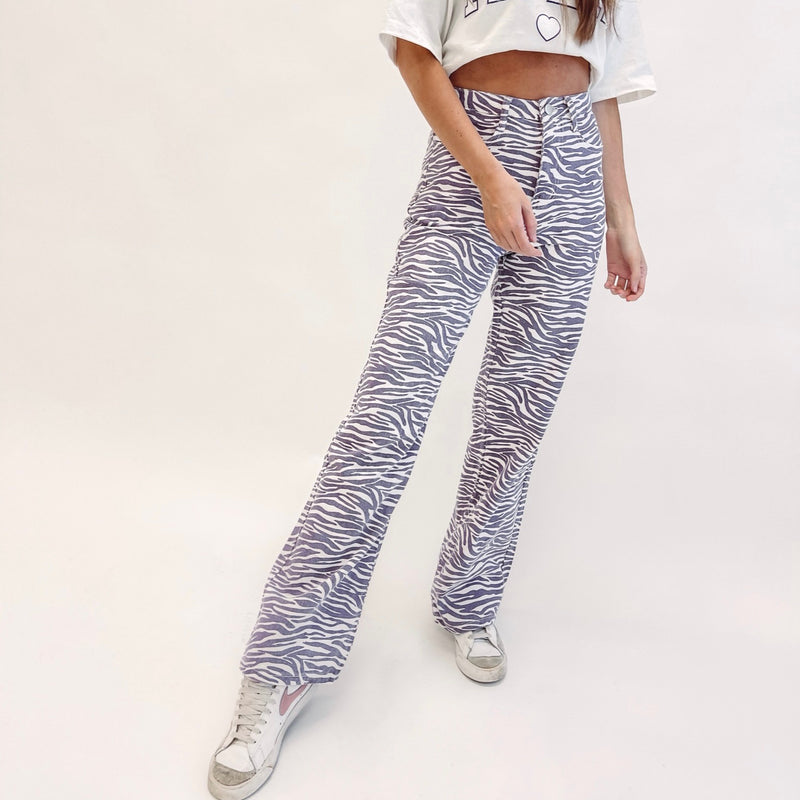 Purple Tiger Printed Denim Pants