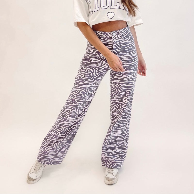 Purple Tiger Printed Denim Pants