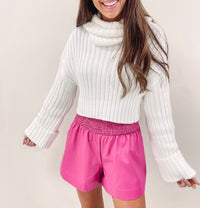 Adair Smocked Leather Shorts - Hot Pink