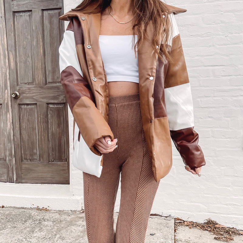 Color block Brown Puffer Jacket