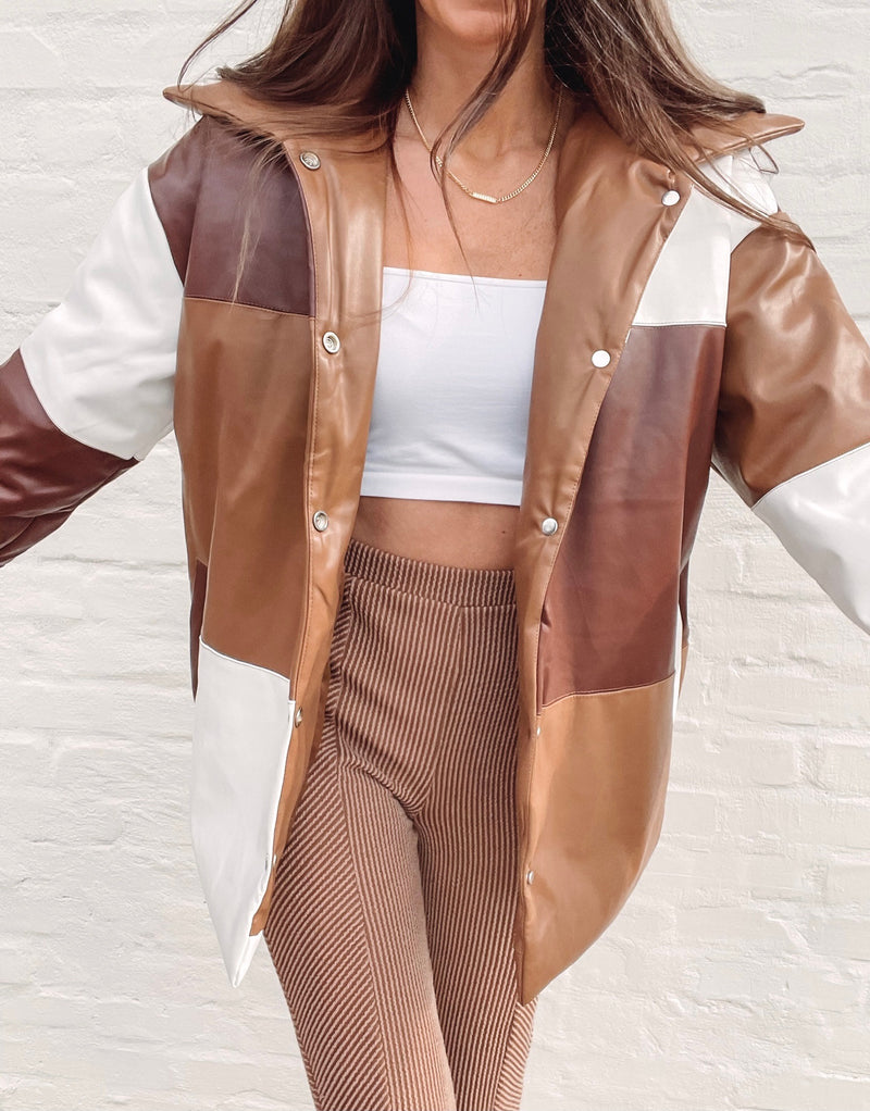 Color block Brown Puffer Jacket