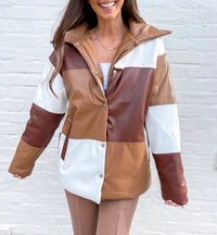 Color block Brown Puffer Jacket