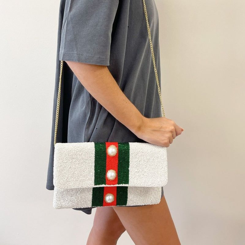 Pearl Beaded Crossbody + Clutch