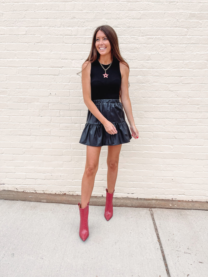 Faux Leather Ruffle Skirt