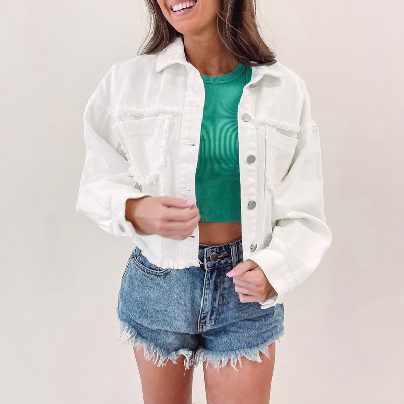 White Frayed Denim Jacket