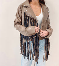 Brown Fringe Faux Leather Jacket