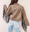 Brown Fringe Faux Leather Jacket