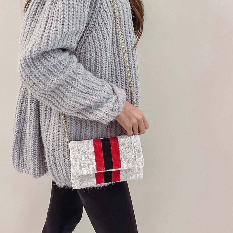 Red/Black Beaded Crossbody/Clutch