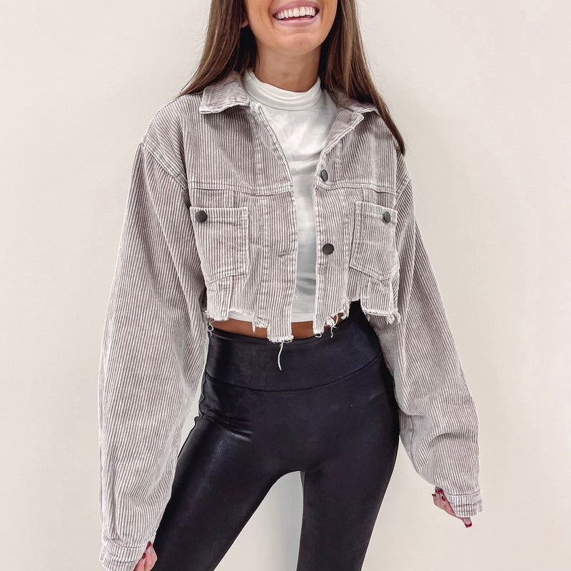 Cropped Cord Jacket - Taupe