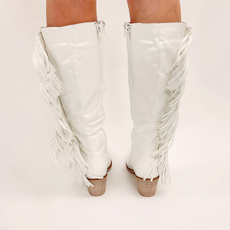 White Fringe Cowboy Boot