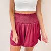 Adair Smocked Shorts- Burgundy