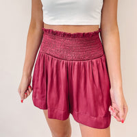 Adair Smocked Shorts- Burgundy