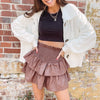 Faux Leather Smocked Skirt - Brown