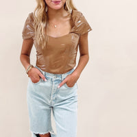 Jaclyn Faux Leather Top - Brown