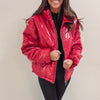 Red Liquid Leather Puffer Jacket