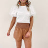 Adair Smocked Leather Shorts - Brown