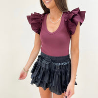 Emmie Ruffle Bodysuit - Burgundy