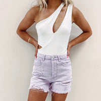 Purple Denim Shorts