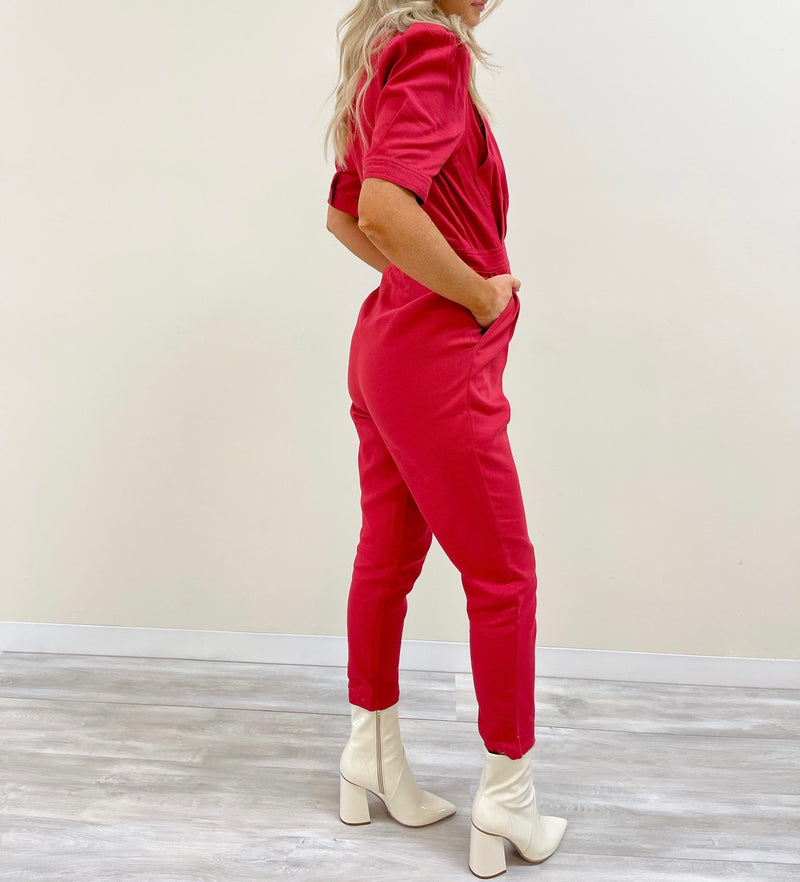 Mina Denim Jumpsuit - Crimson