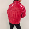 Red Liquid Leather Puffer Jacket