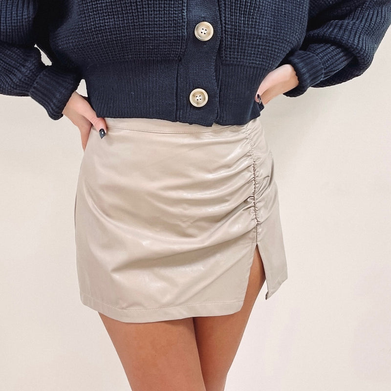 Meredith Ruched Mini Skirt - Tan