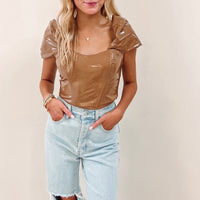 Jaclyn Faux Leather Top - Brown