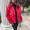 Red Liquid Leather Puffer Jacket