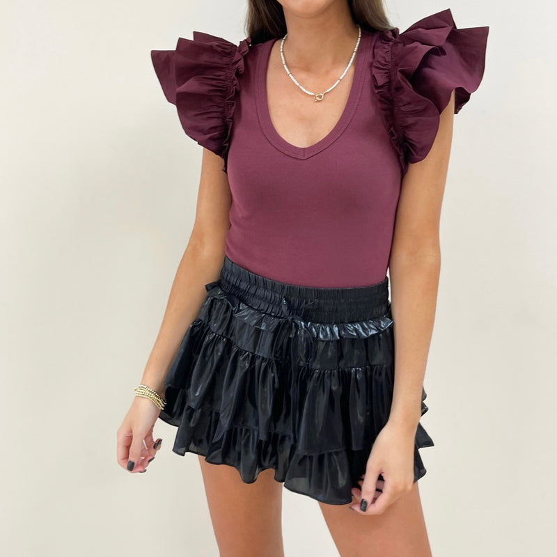 Emmie Ruffle Bodysuit - Burgundy