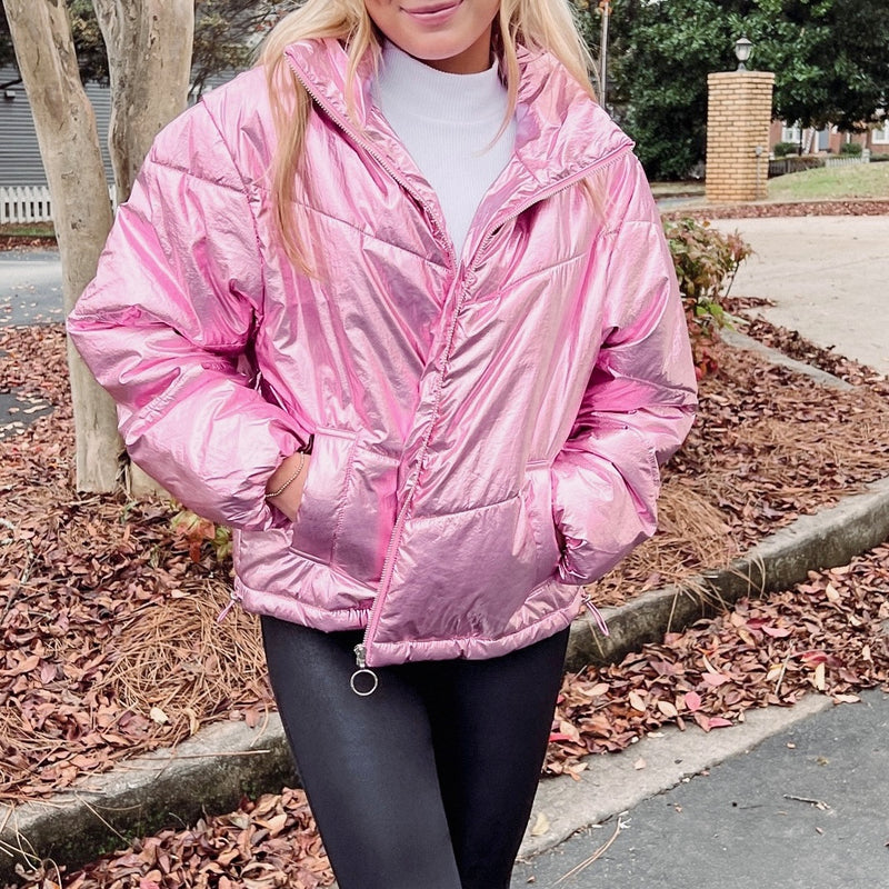 Pink Metallic Puffer Jacket