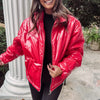 Red Liquid Leather Puffer Jacket