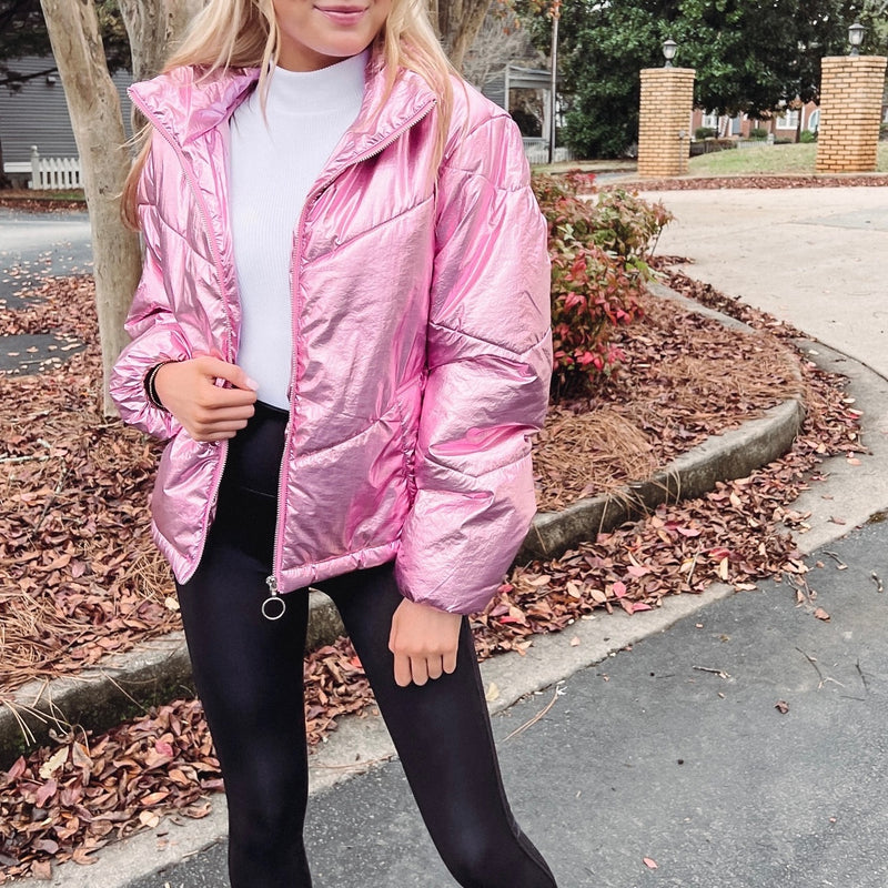 Pink Metallic Puffer Jacket