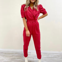 Mina Denim Jumpsuit - Crimson