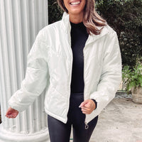 White Liquid Leather Puffer Jacket