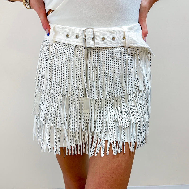 White Fringe Skort