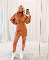 Kourtney Faux Leather Dress - Brown