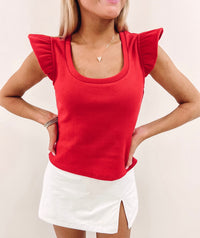 Ribbed Knit Top - Red